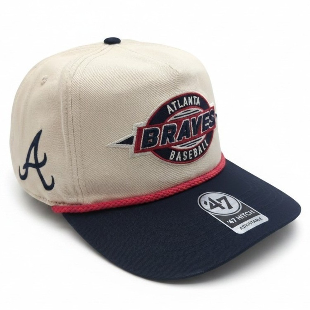 Atlanta Braves 47 Brand Hitch Snapback Hat Natural Navy Blue Rope B-FRMNH01CNP